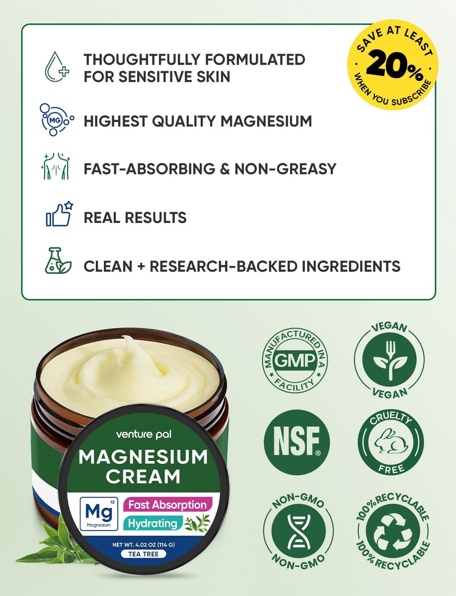 Venture Pal Topische Magnesiumcreme – Schnell einziehende Feuchtigkeitslotion mit Kokosöl, Sheabutter & Hyaluronsäure für Kinder