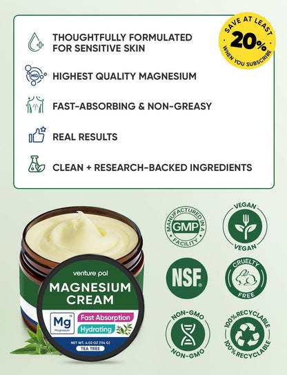 Venture Pal Topische Magnesiumcreme – Schnell einziehende Feuchtigkeitslotion mit Kokosöl, Sheabutter & Hyaluronsäure für Kinder