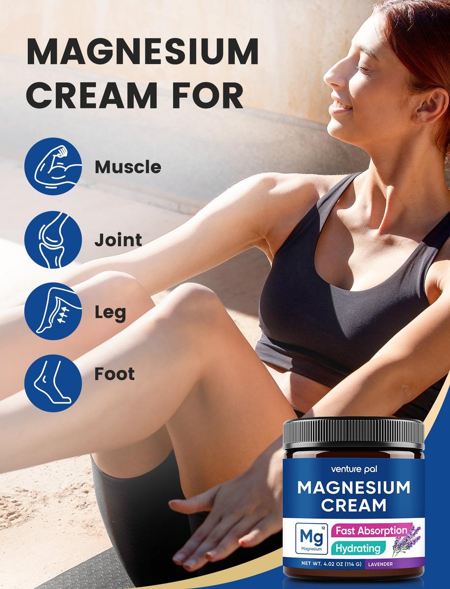 Venture Pal Topische Magnesiumcreme – Schnell einziehende Magnesium-Feuchtigkeitslotion mit Kokosöl, Sheabutter und Hyaluronsäure – Geeignet für Kinder