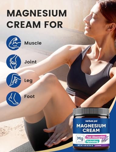 Venture Pal Topische Magnesiumcreme – Schnell einziehende Magnesium-Feuchtigkeitslotion mit Kokosöl, Sheabutter und Hyaluronsäure – Geeignet für Kinder