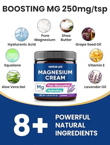 Venture Pal Topische Magnesiumcreme – Schnell einziehende Magnesium-Feuchtigkeitslotion mit Kokosöl, Sheabutter und Hyaluronsäure – Geeignet für Kinder