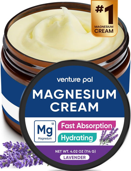Venture Pal Topische Magnesiumcreme – Schnell einziehende Magnesium-Feuchtigkeitslotion mit Kokosöl, Sheabutter und Hyaluronsäure – Geeignet für Kinder