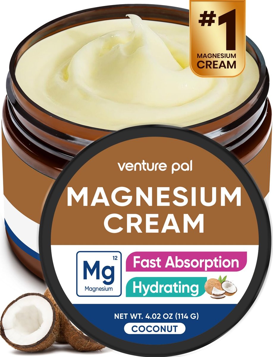 Venture Pal Topische Magnesium-Creme – Schnell einziehende Magnesium-Feuchtigkeitslotion mit Kokosöl, Sheabutter & Hyaluronsäure, geeignet für Kinder