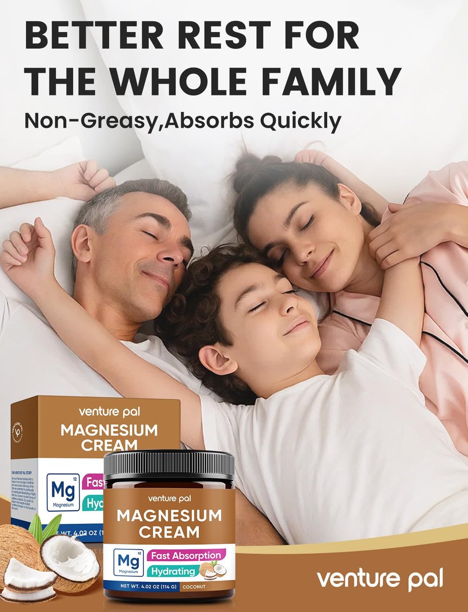 Venture Pal Topische Magnesium-Creme – Schnell einziehende Magnesium-Feuchtigkeitslotion mit Kokosöl, Sheabutter & Hyaluronsäure, geeignet für Kinder