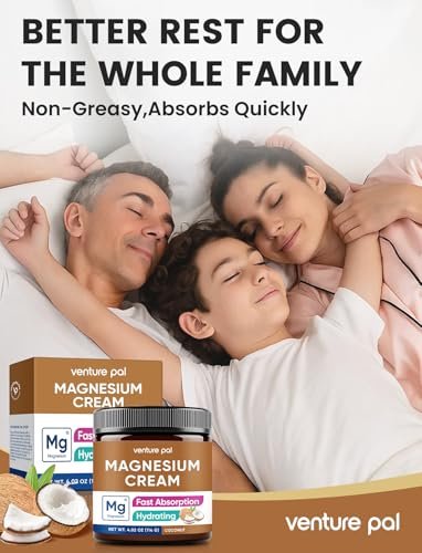 Venture Pal Topische Magnesium-Creme – Schnell einziehende Magnesium-Feuchtigkeitslotion mit Kokosöl, Sheabutter & Hyaluronsäure, geeignet für Kinder