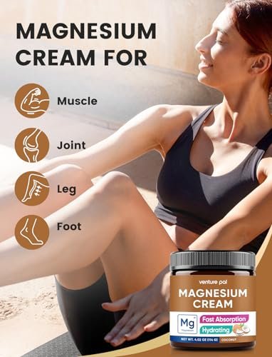 Venture Pal Topische Magnesium-Creme – Schnell einziehende Magnesium-Feuchtigkeitslotion mit Kokosöl, Sheabutter & Hyaluronsäure, geeignet für Kinder