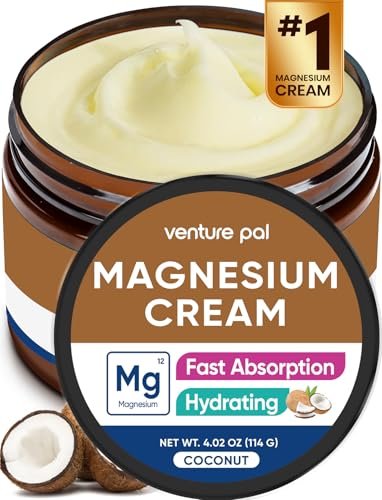 Venture Pal Topische Magnesium-Creme – Schnell einziehende Magnesium-Feuchtigkeitslotion mit Kokosöl, Sheabutter & Hyaluronsäure, geeignet für Kinder