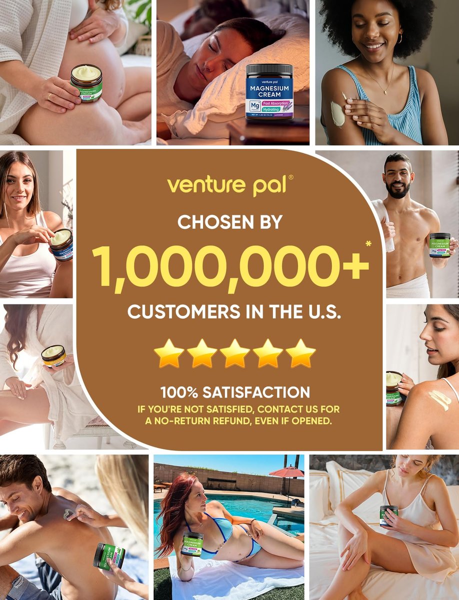 Venture Pal Topische Magnesium-Creme – Schnell einziehende Magnesium-Feuchtigkeitslotion mit Kokosöl, Sheabutter & Hyaluronsäure, geeignet für Kinder