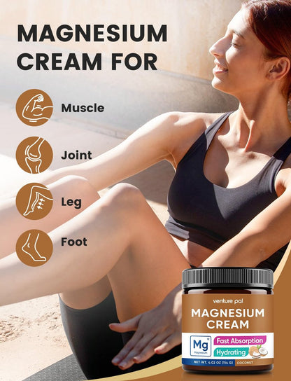 Venture Pal Topische Magnesium-Creme – Schnell einziehende Magnesium-Feuchtigkeitslotion mit Kokosöl, Sheabutter & Hyaluronsäure, geeignet für Kinder