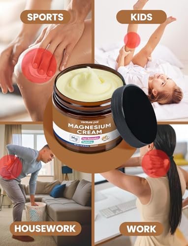 Venture Pal Topische Magnesium-Creme – Schnell einziehende Magnesium-Feuchtigkeitslotion mit Kokosöl, Sheabutter & Hyaluronsäure, geeignet für Kinder