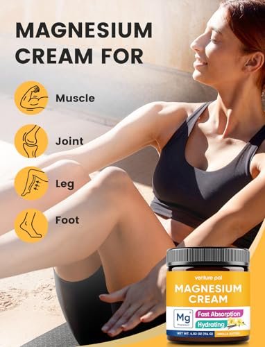 Venture Pal Topische Magnesium Creme – Schnell einziehende Feuchtigkeitslotion mit Kokosöl, Sheabutter & Hyaluronsäure – Für Kinder geeignet
