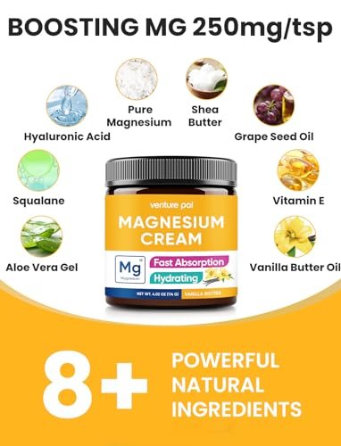 Venture Pal Topische Magnesium Creme – Schnell einziehende Feuchtigkeitslotion mit Kokosöl, Sheabutter & Hyaluronsäure – Für Kinder geeignet