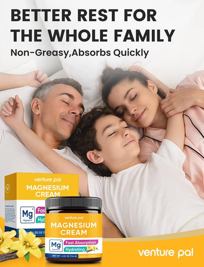 Venture Pal Topische Magnesium Creme – Schnell einziehende Feuchtigkeitslotion mit Kokosöl, Sheabutter & Hyaluronsäure – Für Kinder geeignet