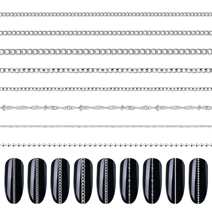8 Streifen Metallkette Nagelkunst Charms - Silberne Schmuckketten 3D Dekorationen - Punk-Studs Accessoires für DIY Maniküre Schmuck (Silber)