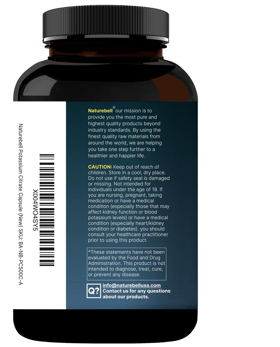 Kaliumcitrat Supplement 99 mg, 500 Kapseln | Chelatiertes Mineralpräparat – Essentieller Mineralstoff-Elektrolyt – Nicht-GVO, Glutenfrei