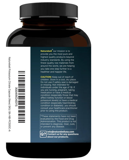 Kaliumcitrat Supplement 99 mg, 500 Kapseln | Chelatiertes Mineralpräparat – Essentieller Mineralstoff-Elektrolyt – Nicht-GVO, Glutenfrei