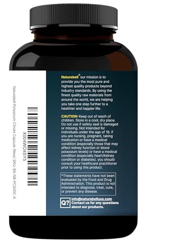 Kaliumcitrat Supplement 99 mg, 500 Kapseln | Chelatiertes Mineralpräparat – Essentieller Mineralstoff-Elektrolyt – Nicht-GVO, Glutenfrei