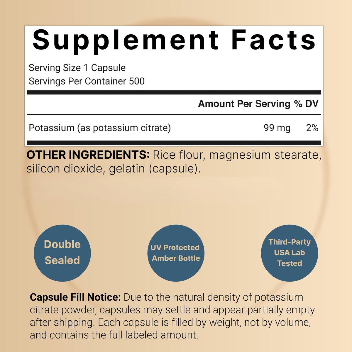 Kaliumcitrat Supplement 99 mg, 500 Kapseln | Chelatiertes Mineralpräparat – Essentieller Mineralstoff-Elektrolyt – Nicht-GVO, Glutenfrei