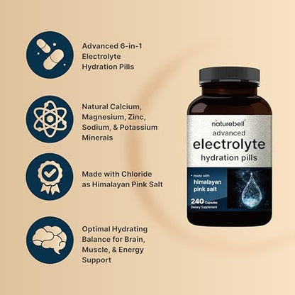 NatureBell Advanced Electrolyte Pills, 240 Kapseln – Salzpillen mit Elektrolyten für Fasten & Hydration – Hergestellt mit Himalaya-Salz, Natrium, Kalium, Magnesium & mehr – Keto, ungesüßt, zuckerfrei, nicht-GVO
