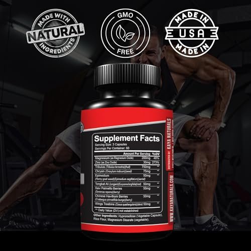 Kaya Naturals UltraTest – Natürlicher Testosteron-Booster mit Tongkat Ali, Bockshornklee & Tribulus – 180 Kapseln für Energie, Ausdauer & Kraft