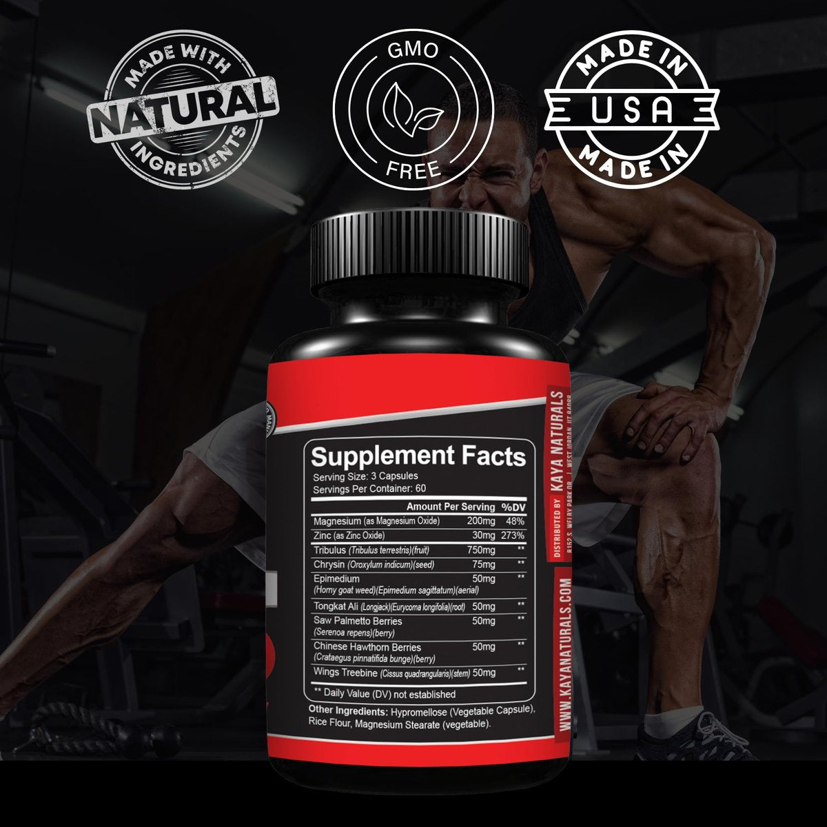 Kaya Naturals UltraTest – Natürlicher Testosteron-Booster mit Tongkat Ali, Bockshornklee & Tribulus – 180 Kapseln für Energie, Ausdauer & Kraft