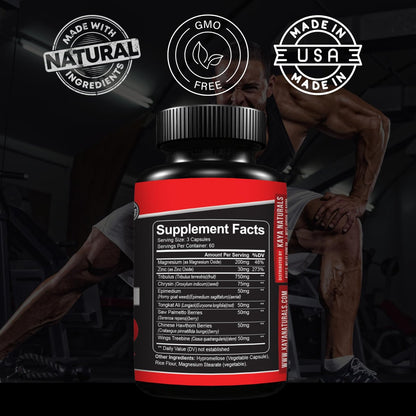 Kaya Naturals UltraTest – Natürlicher Testosteron-Booster mit Tongkat Ali, Bockshornklee & Tribulus – 180 Kapseln für Energie, Ausdauer & Kraft