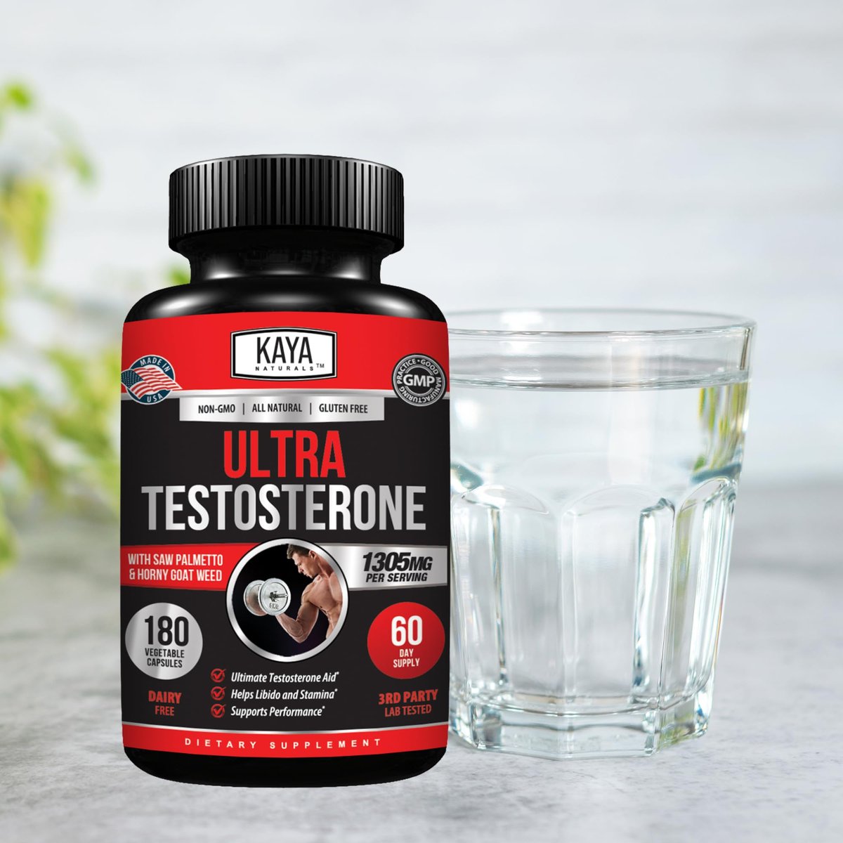 Kaya Naturals UltraTest – Natürlicher Testosteron-Booster mit Tongkat Ali, Bockshornklee & Tribulus – 180 Kapseln für Energie, Ausdauer & Kraft