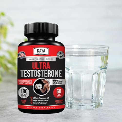 Kaya Naturals UltraTest – Natürlicher Testosteron-Booster mit Tongkat Ali, Bockshornklee & Tribulus – 180 Kapseln für Energie, Ausdauer & Kraft