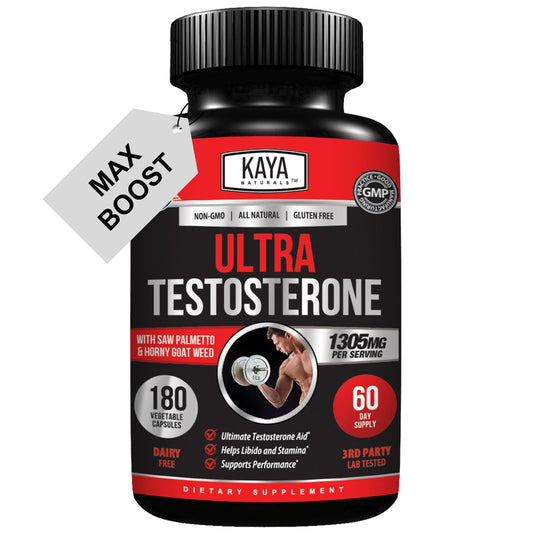 Kaya Naturals UltraTest – Natürlicher Testosteron-Booster mit Tongkat Ali, Bockshornklee & Tribulus – 180 Kapseln für Energie, Ausdauer & Kraft