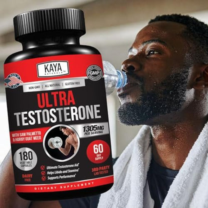 Kaya Naturals UltraTest – Natürlicher Testosteron-Booster mit Tongkat Ali, Bockshornklee & Tribulus – 180 Kapseln für Energie, Ausdauer & Kraft