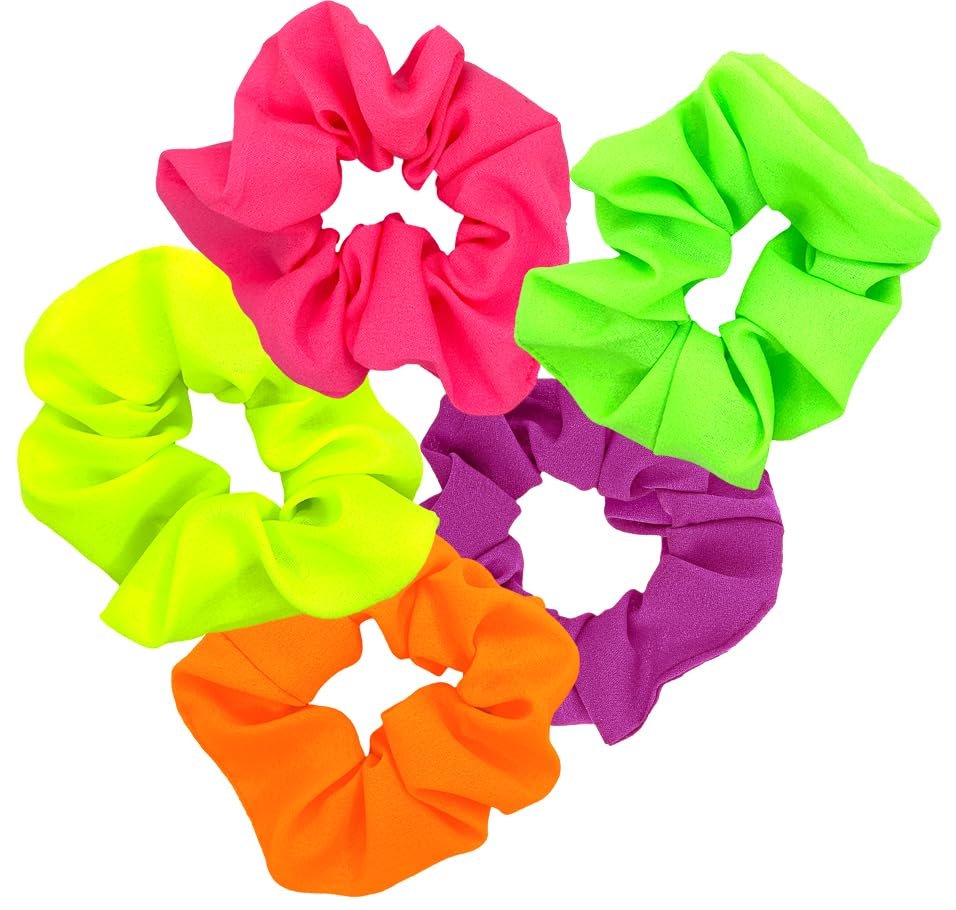 Neon Scrunchies für Haare – Leuchtende Haaraccessoires im 80er-Jahre-Stil, 5er-Pack