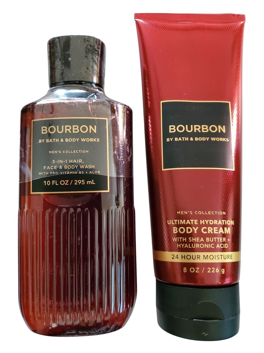 Bath & Body Works Men's Bourbon 3-in-1 Haar-, Gesichts- und Körperwaschgel & Body Creme 2er-Set (16 Fl Oz)