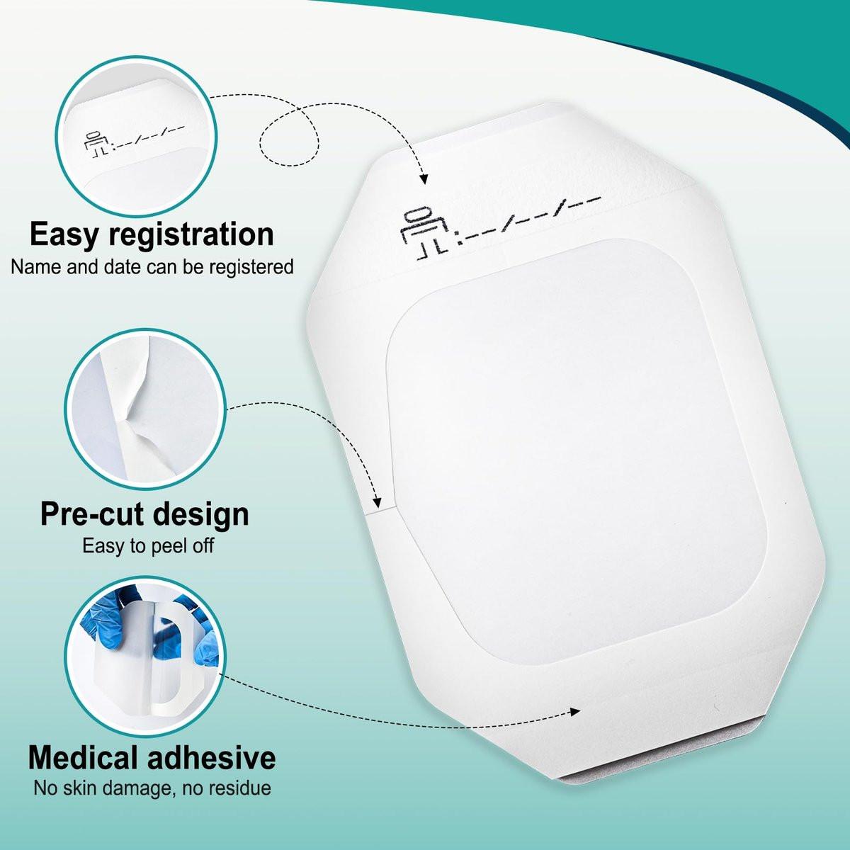 Transparente Wundfolie 4" x 4,75" | 30 Stück - Wasserdichte Pflaster für Schwimmen, Duschen, Wunden, postoperatives Duschen oder IV-Schutz, Tattoo-Nachsorge, Narbentherapie, Klebepflaster
