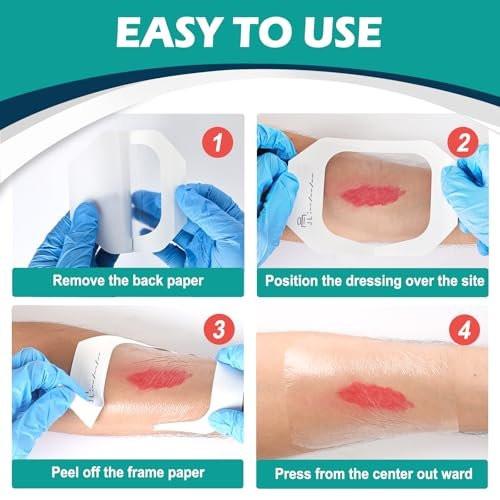 Transparente Wundfolie 4" x 4,75" | 30 Stück - Wasserdichte Pflaster für Schwimmen, Duschen, Wunden, postoperatives Duschen oder IV-Schutz, Tattoo-Nachsorge, Narbentherapie, Klebepflaster