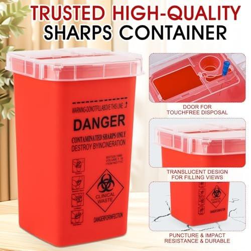 MITINU 1 Quart (3er-Pack) Behälter für scharfe Gegenstände für den Heimgebrauch, Nadelentsorgungsbehälter, Biohazard-Behälter, Spritzenentsorgung, kleiner tragbarer Behälter für Reisen, professionelle Entsorgung scharfer Abfälle