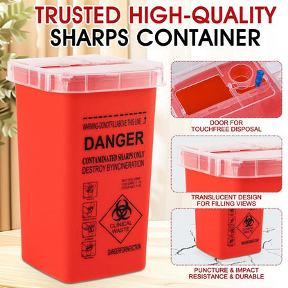 MITINU 1 Quart (3er-Pack) Behälter für scharfe Gegenstände für den Heimgebrauch, Nadelentsorgungsbehälter, Biohazard-Behälter, Spritzenentsorgung, kleiner tragbarer Behälter für Reisen, professionelle Entsorgung scharfer Abfälle