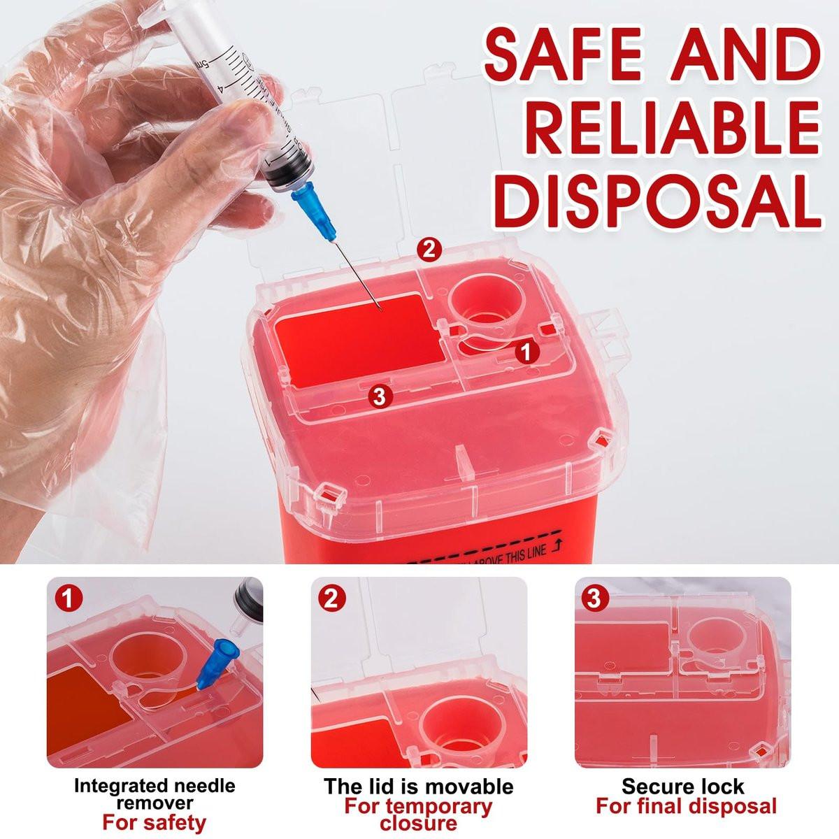 MITINU 1 Quart (3er-Pack) Behälter für scharfe Gegenstände für den Heimgebrauch, Nadelentsorgungsbehälter, Biohazard-Behälter, Spritzenentsorgung, kleiner tragbarer Behälter für Reisen, professionelle Entsorgung scharfer Abfälle