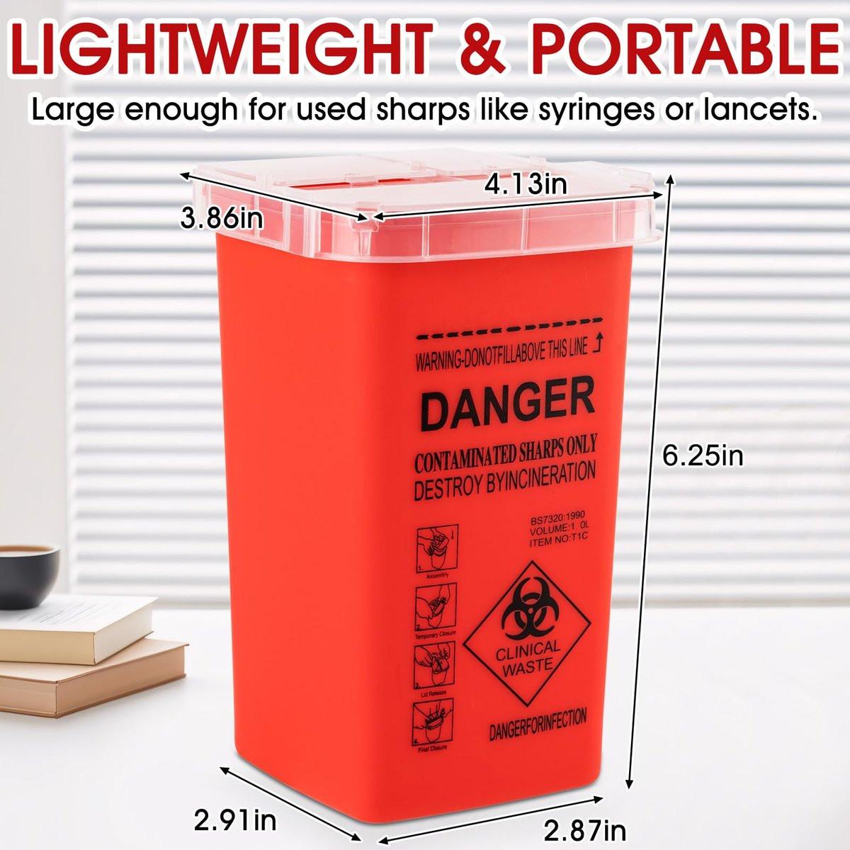 MITINU 1 Quart (3er-Pack) Behälter für scharfe Gegenstände für den Heimgebrauch, Nadelentsorgungsbehälter, Biohazard-Behälter, Spritzenentsorgung, kleiner tragbarer Behälter für Reisen, professionelle Entsorgung scharfer Abfälle