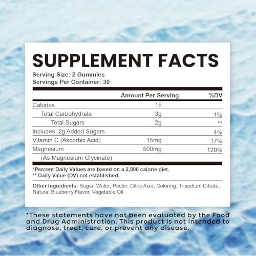 Esverco Magnesium Glycinat Gummibärchen 500mg – Schlaf & Entspannung für Männer & Frauen, Vitamin C, Vegan, Muskelerholung, ohne Melatonin, Nicht-GVO, Natürlicher Blaubeergeschmack, 60 Stück