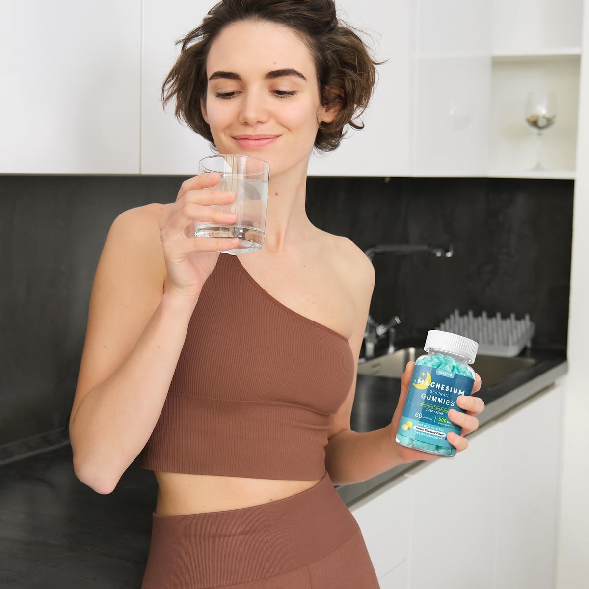 Esverco Magnesium Glycinat Gummibärchen 500mg – Schlaf & Entspannung für Männer & Frauen, Vitamin C, Vegan, Muskelerholung, ohne Melatonin, Nicht-GVO, Natürlicher Blaubeergeschmack, 60 Stück