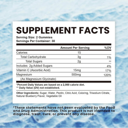 Esverco Magnesium Glycinat Gummibärchen 500mg – Schlaf & Entspannung für Männer & Frauen, Vitamin C, Vegan, Muskelerholung, ohne Melatonin, Nicht-GVO, Natürlicher Blaubeergeschmack, 60 Stück