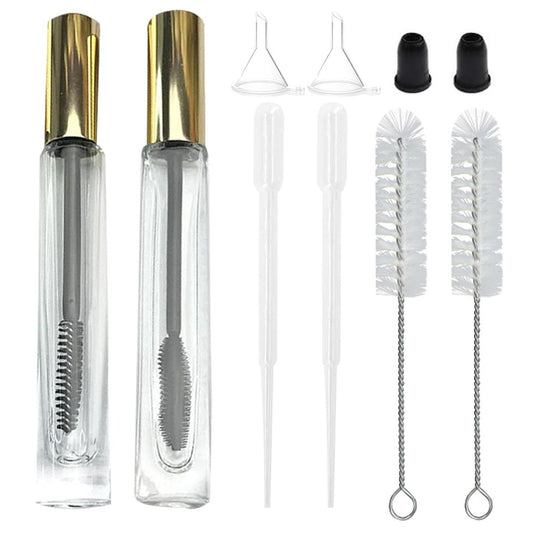 fupah Leere Mascara-Tube und Bürste aus Glas, Lipgloss-Tube, nachfüllbare Make-up-Behälter, 10 ml, Glas, kristallklar, auslaufsicher, wiederverwendbar, reisebereit