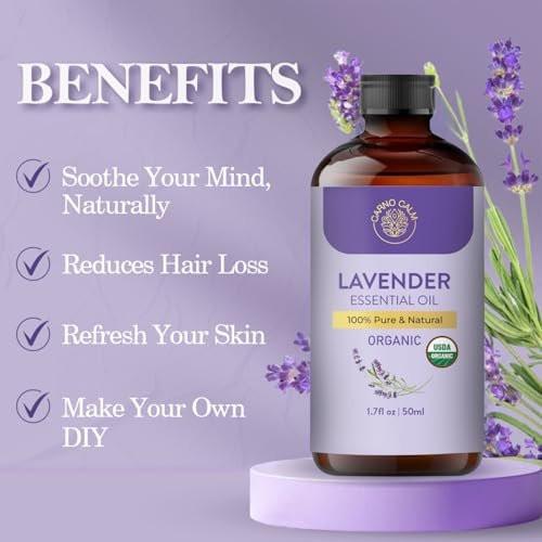 Carno Calm Bio-Lavendelöl Pur | USDA-zertifiziertes Lavendelöl für Haut, Diffuser, Aromatherapie & Haare, Massage & DIY-Anwendungen | 50 ml
