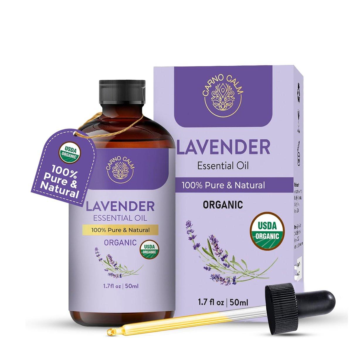 Carno Calm Bio-Lavendelöl Pur | USDA-zertifiziertes Lavendelöl für Haut, Diffuser, Aromatherapie & Haare, Massage & DIY-Anwendungen | 50 ml