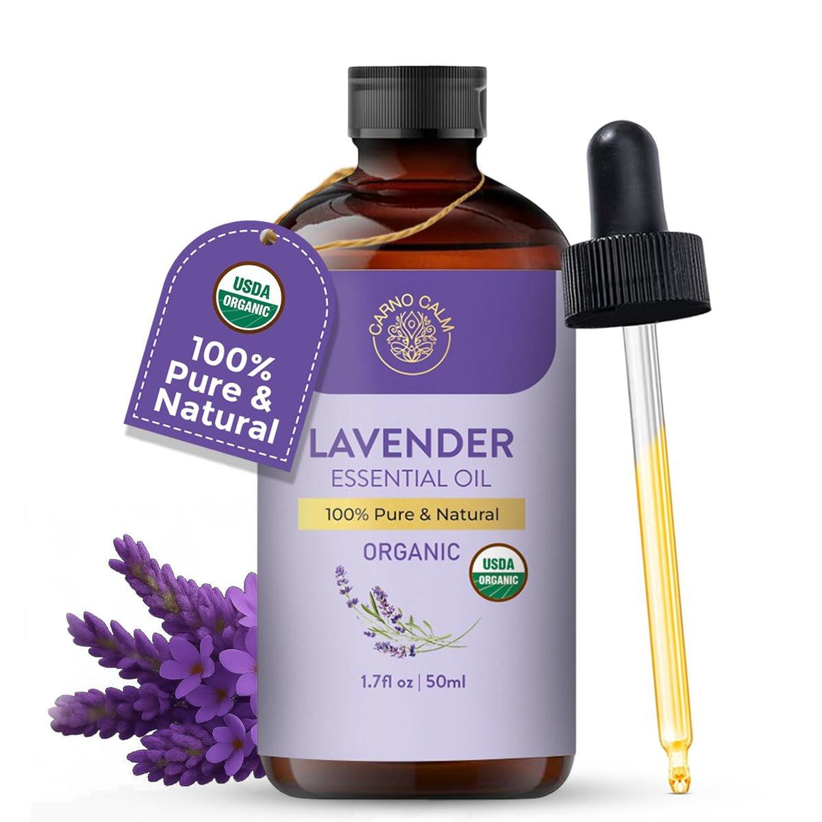 Carno Calm Bio-Lavendelöl Pur | USDA-zertifiziertes Lavendelöl für Haut, Diffuser, Aromatherapie & Haare, Massage & DIY-Anwendungen | 50 ml