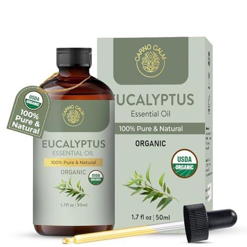 Carno Calm Beruhigendes Eukalyptus-Öl | USDA Bio-zertifiziertes Eukalyptusöl | Ideal für Aromatherapie, Haut und Haare | für Diffuser und DIY-Anwendungen | 50 ml