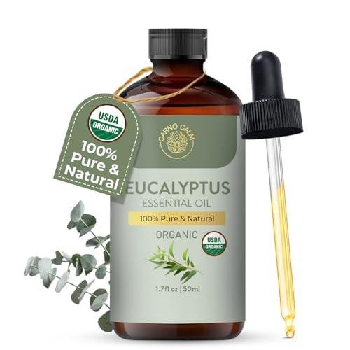 Carno Calm Beruhigendes Eukalyptus-Öl | USDA Bio-zertifiziertes Eukalyptusöl | Ideal für Aromatherapie, Haut und Haare | für Diffuser und DIY-Anwendungen | 50 ml
