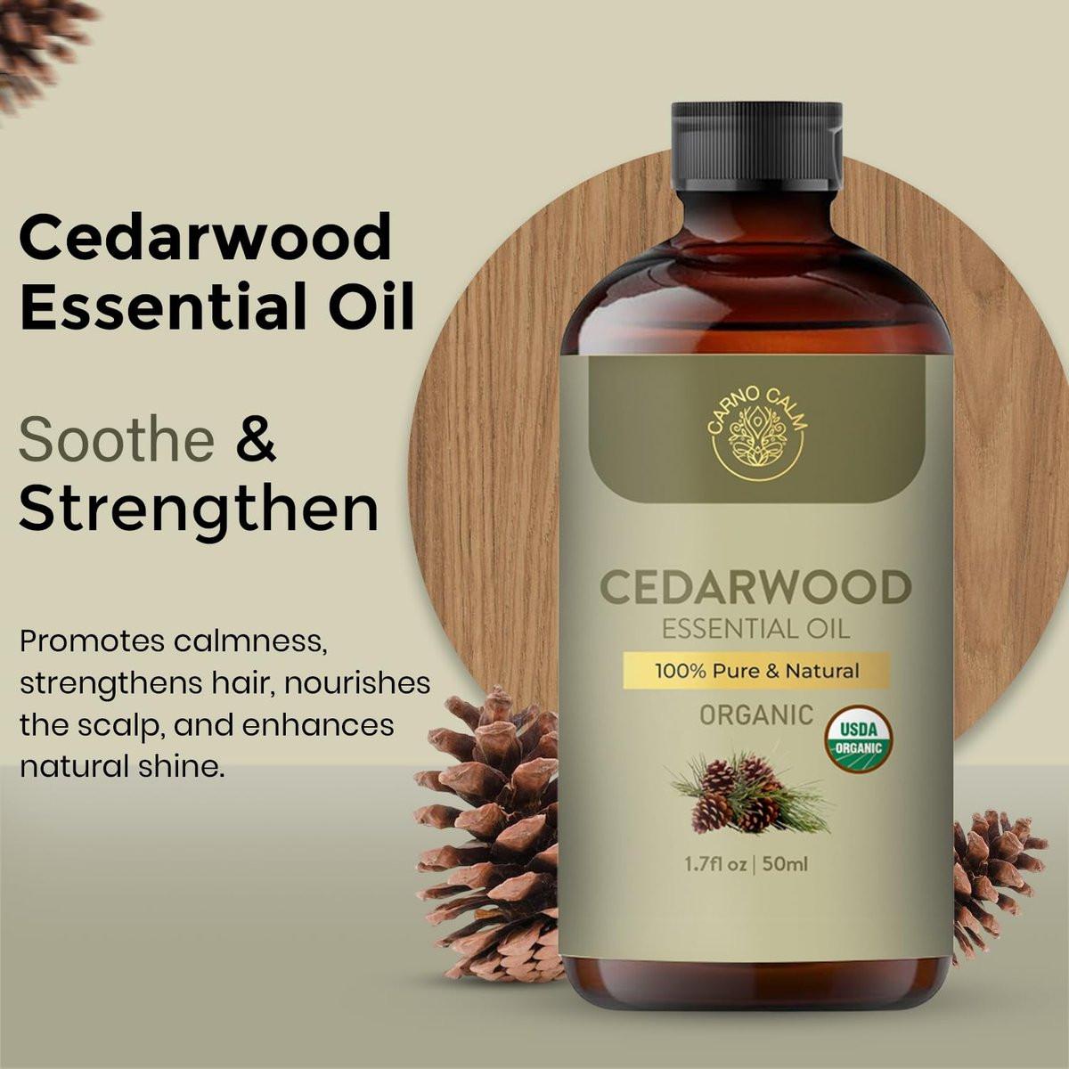 Carno Calm Bio Zedernholz Öl 50ml – 100% reines & natürliches Zedernholzöl für Haare, Haut, Diffuser, Seifen & Kerzen