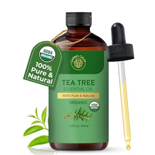 Carno Calm Teebaumöl für die Haut – 100% reines Bio-Teebaumöl für Gesicht, Kopfhaut, Nägel und Zehennägel – Therapeutisches Teebaumöl für Haarwachstum & Akne | 50 ml