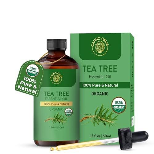 Carno Calm Teebaumöl für die Haut – 100% reines Bio-Teebaumöl für Gesicht, Kopfhaut, Nägel und Zehennägel – Therapeutisches Teebaumöl für Haarwachstum & Akne | 50 ml
